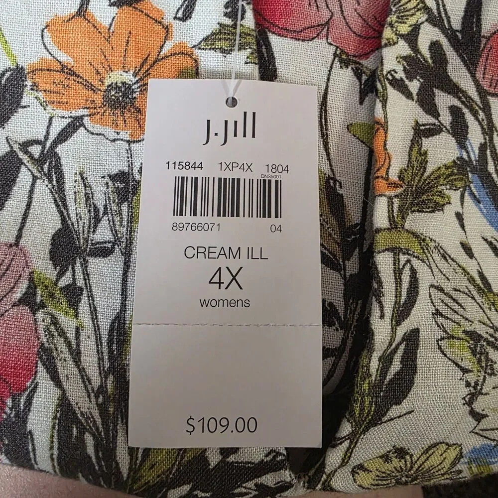 NWT J Jill Love Linen Dress Size 4X Floral Sleeveless Pockets Mini Pastel Linen - Picture 9 of 12